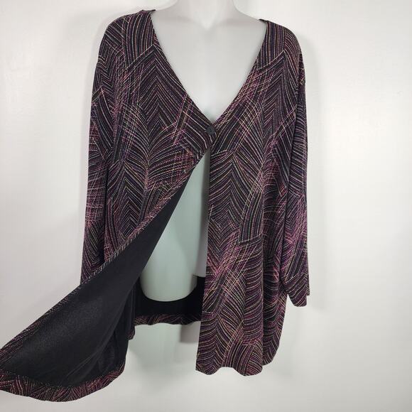 August Max Women Stretch Cardigan 3X Textured Metallic Blend Button Colorful Art - Picture 7 of 11
